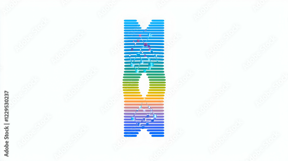 Poster colorful abstract dna double helix structure illustration with connecting lines and circles on white