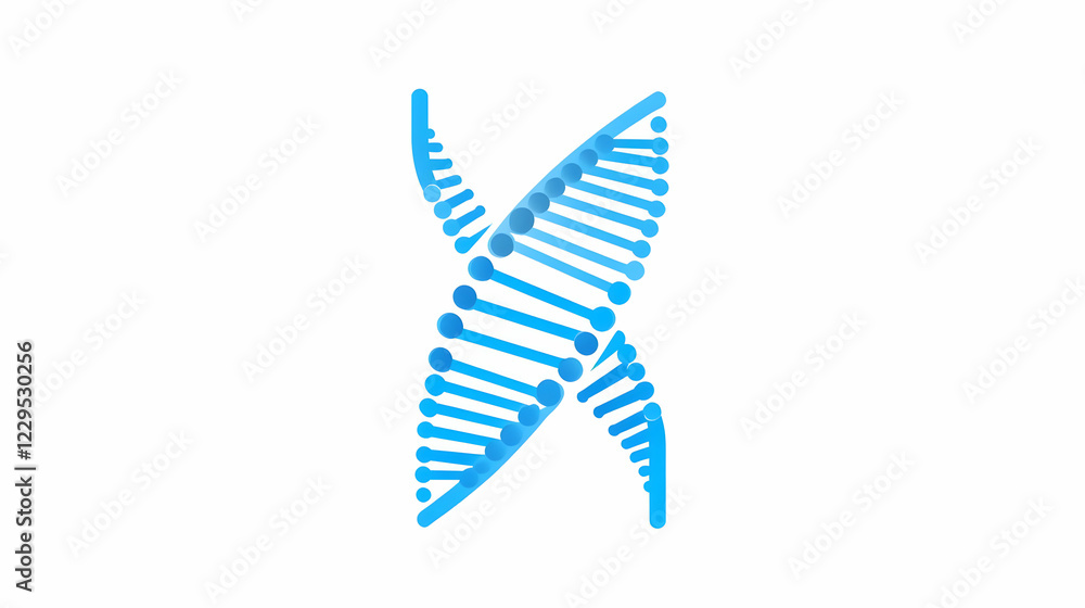 Poster abstract blue dna double helix structure rotating slowly on white background