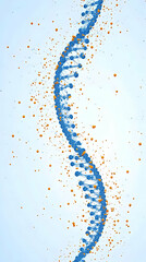 3D Illustration of a DNA Strand with Orange Particles Beautifully Dispersed on a Light Background