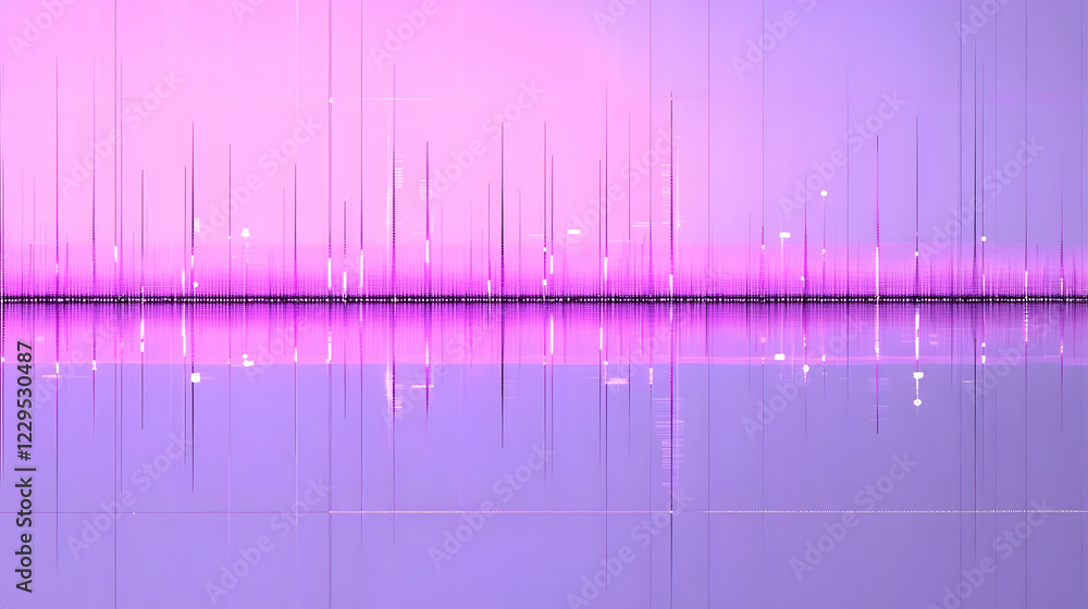 Poster abstract purple soundwave reflects on a smooth surface creating a visual representation of audio