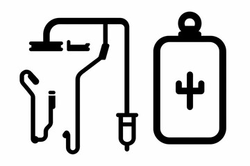 Intravenous IV Drip with Bag and Cactus Symbol Icon in Bold Black Outline Style