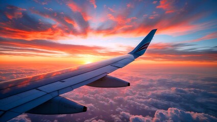 Obraz premium Serene sunset view from an airplane wing