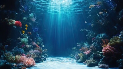 Fototapeta premium A beautiful underwater scene with coral reefs, fish, and sea plants. 