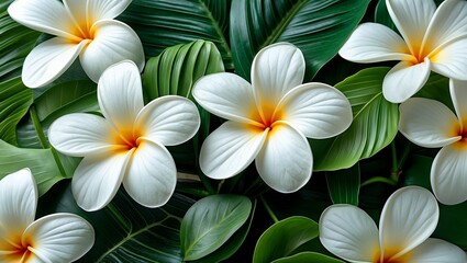 Fototapeta premium Serene white plumeria flowers for relaxation and spa