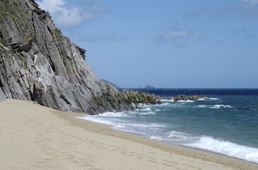 Slate cliff at the beach Slapton Sands South Devon England