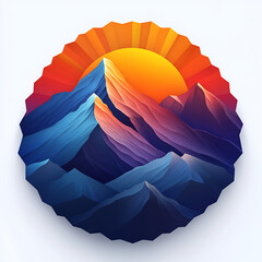 Landscape sunset vibrant mountain artwork isolated on transparent background