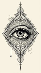 Obraz premium Intricate eye design with ornate patterns and a striking tear drop