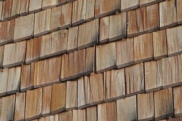 Wooden shingles on weatherboard clapboard house in the town of Spitzingsee Upper Bavaria Germany