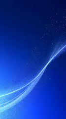 Abstract Blue Background with Glowing White Particles Flowing Gracefully Across a Vibrant Blue Backdrop.