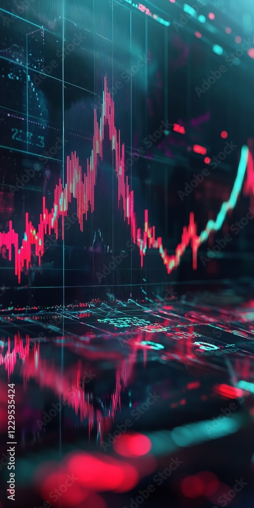 Poster dynamic trading market visuals with upward and downward graph analysis
