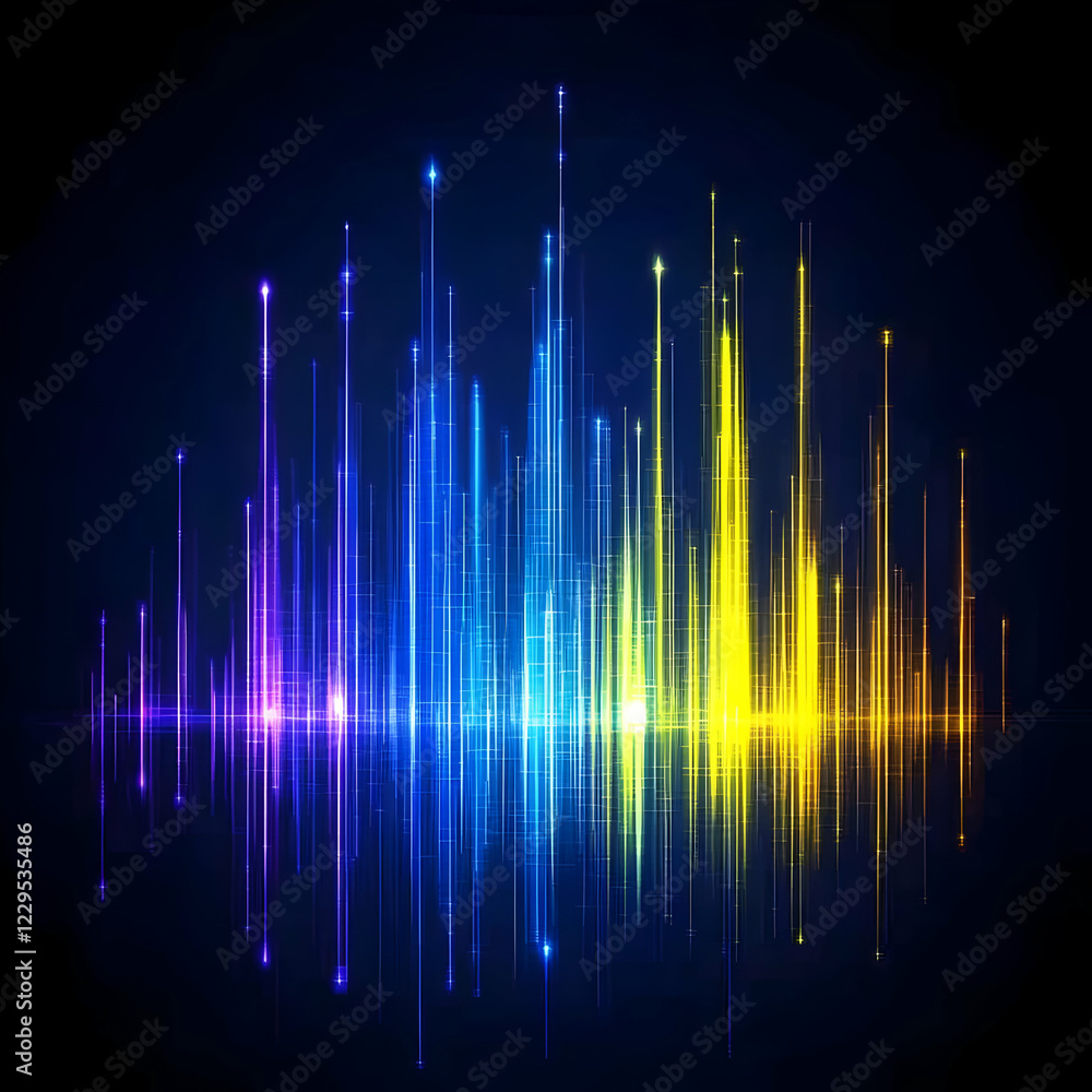 Aufkleber abstract background shows blue and yellow lines reflecting dynamically on dark background.