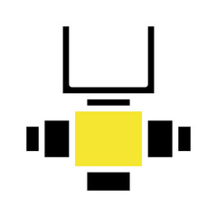 Abstract yellow square with black geometric shapes