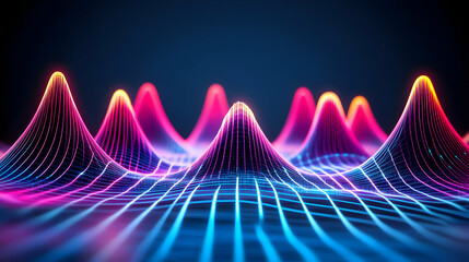 Abstract 3D landscape forms a dynamic digital wave pattern with vibrant colors seamlessly.