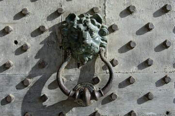 Lion head door knocker Leeds Castle Kent England
