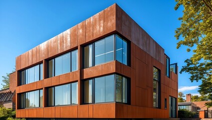 Stunning modern building with rust block and windows