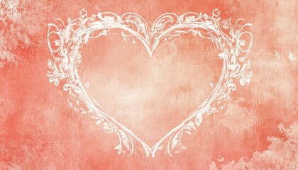Romantic Ornate Heart Design on Coral Background
