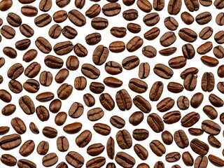 Obraz premium Multiple coffee bean scattered on white backdrop