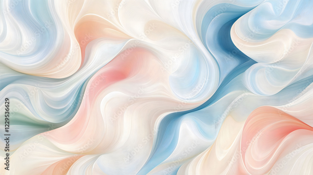Poster colorful abstract wavy pattern featuring soft pastel hues creating a serene atmosphere of movement a