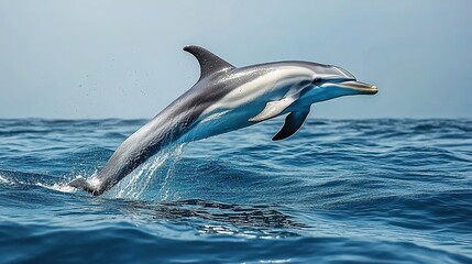 Fototapeta premium Beautiful dolphins swimming in the ocean, stunning underwater photography, clear blue water, bright light, clean background