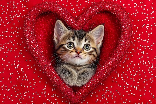 Cute Pixiebob Kitten with Sparkling Rhinestone Heart Necklace