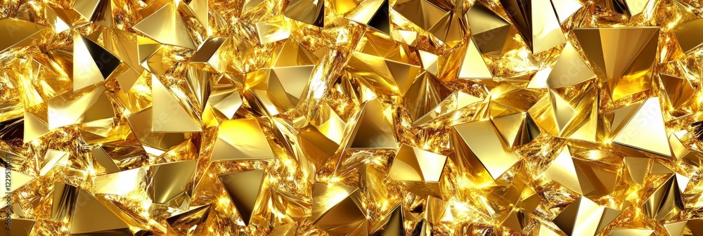 Poster luminous gold foil texture shiny geometric background with dynamic shapes and a vivid palette