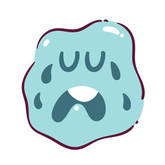Simple and cute blue crying face emoji. Emotional smiley with tears flowing. Hand drawn vector illustration.