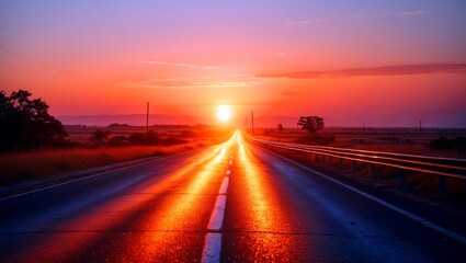 Fototapeta premium Sunset road bathed in warm golden light