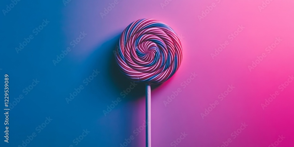 Poster a vibrant and artistic image of a colorful swirled lollipop featuring a striking gradient background