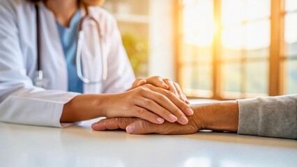 Obraz premium Compassionate Healthcare Professional Supporting Patient with Gentle Touch in Bright Environment