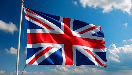 United kingdom flag proudly waving under blue sky