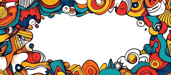 Colorful abstract frame with shapes and white space.