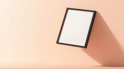 A bold wall art frame mockup floating on a soft peach background, showcasing clean lines and shadow effects.
