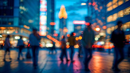 Vibrant evening cityscape with blurred lights and motion