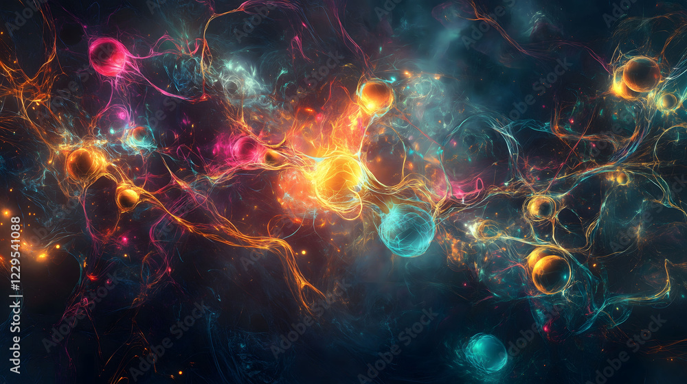 Poster artistic depiction of artificial intelligence and abstract energy in a cosmic environment. generativ