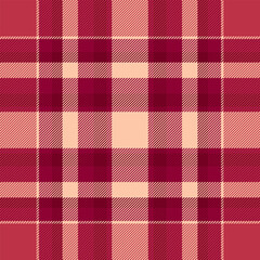 Up seamless plaid check, intense vector background texture. Repetitive tartan fabric pattern textile in red and orange colors.