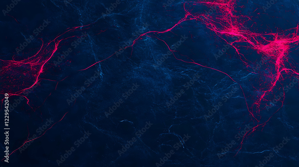 Poster abstract background features pink and blue swirls resembling lightning or tree branches on dark back