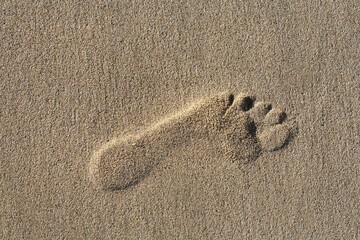 Foot prints , footprints in sandy beach , Fuerteventura , Canary Islands