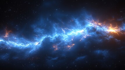 Obraz premium Single powerful blue lightning bolt cracking the stillness of a pitchblack sky creating intricate patterns in the darkness