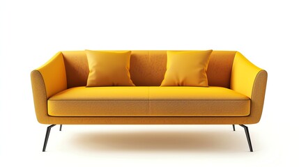 A yellow sofa with two pillows on a white background.