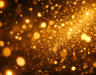 Golden Particles Shine in the Background of the Oscars. This stunning showcases a backdrop of glowing golden particles, sparkling and floating in the air, evoking the glamour and prestige