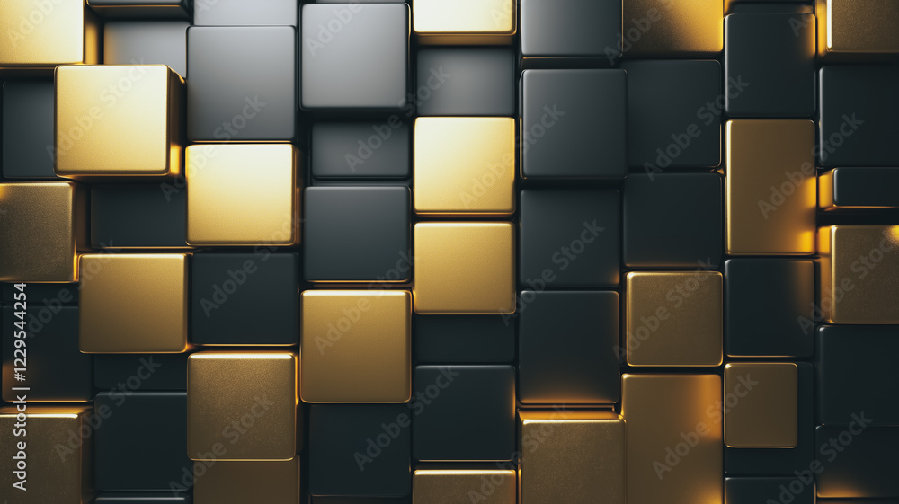 Aufkleber gold and black cubes abstract: a captivating abstract image featuring a mesmerizing pattern of black