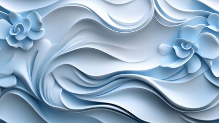 Obraz premium Abstract Blue Floral Wave Design: 3D Rendered Wall Art