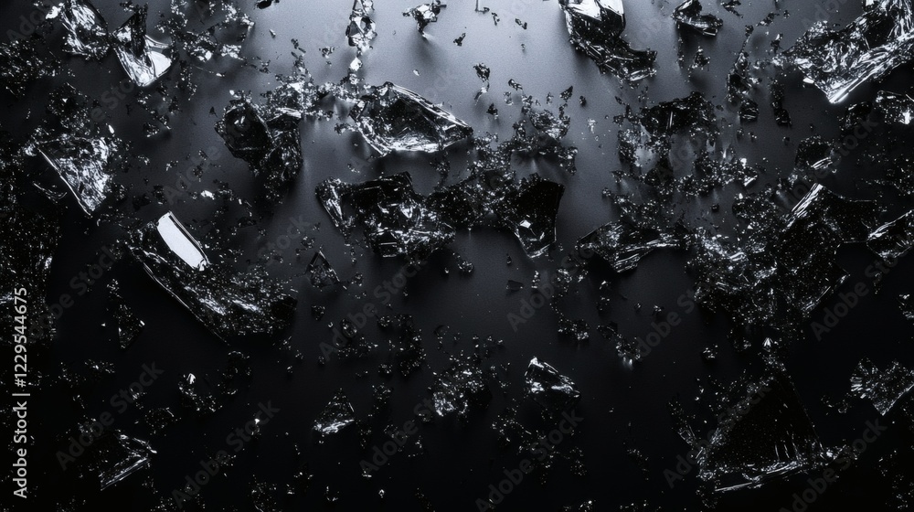Aufkleber sleek monochrome frame filled with scattered shattered glass pieces in varying shades of grey and bl