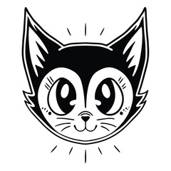 Stylish Black and White Cat Head Vector Illustration – Perfect for Logos and Designs