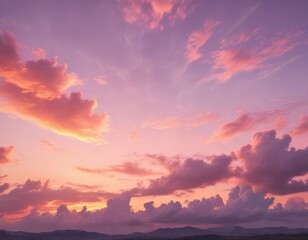 Fototapeta premium Pastel pink sky at sunset with a few wispy clouds against the vibrant colors, natural scenery , colorful, soft focus