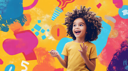 A child enthusiastically answering questions on a colorful educational app (3)