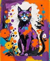 Vibrant Abstract Feline Painting
