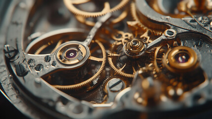 Close-up of intricate watch mechanism showcasing gears and jewels, highlighting craftsmanship and precision