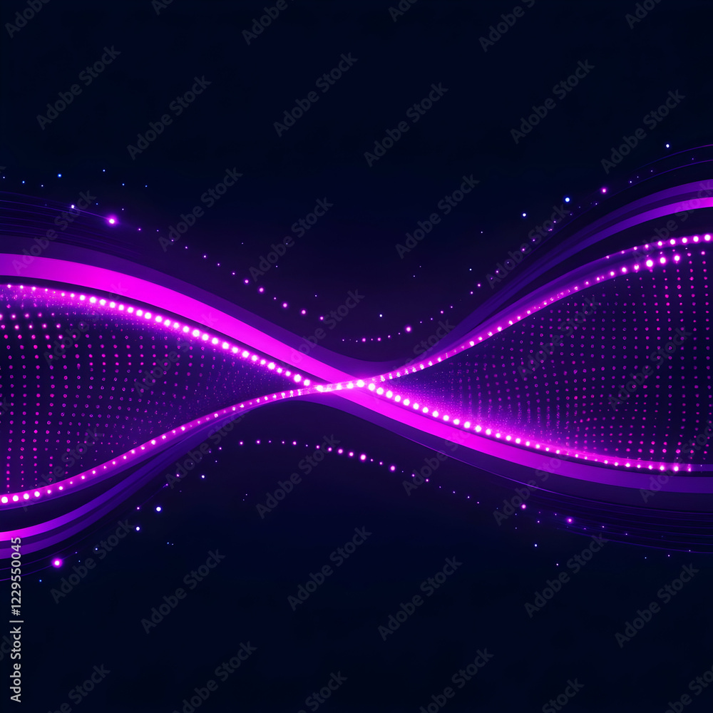 Poster abstract purple wavy lines flow elegantly with sparkling dots on dark background