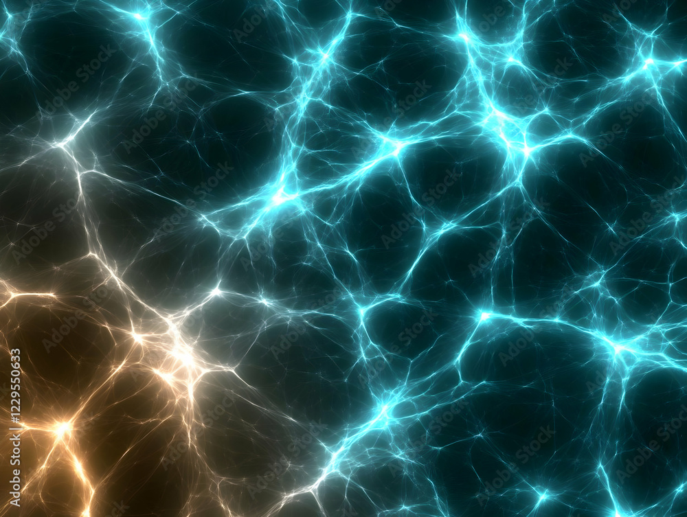 Poster abstract teal and gold energy fractal background creates a dynamic visual